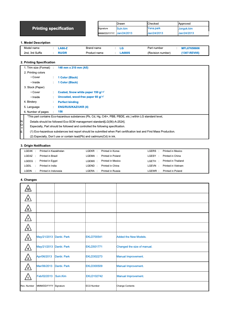 Imagen de la primera página del manual del dispositivo 32LN655V