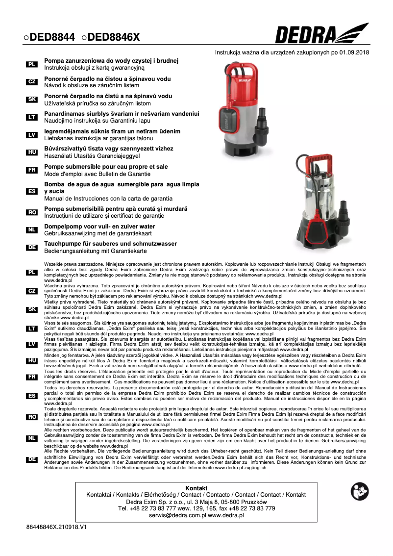 Imagen de la primera página del manual del dispositivo DED8846X