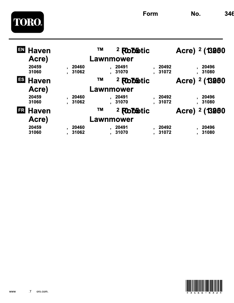 Página 1 del manual Manual de usuario Toro Haven 31080