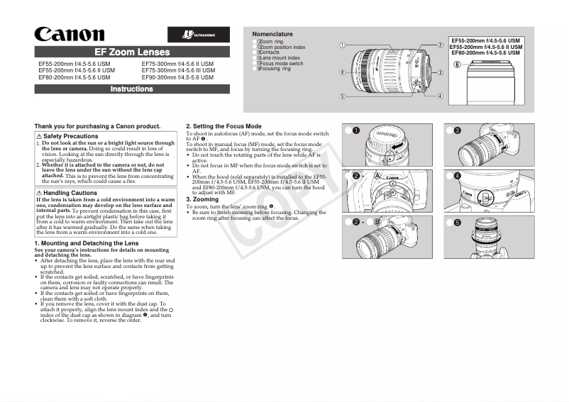 Imagen de la primera página del manual del dispositivo 55-200mm f/4.5-5.6 USM