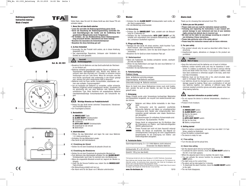Página nº 1 - Manual de usuario TFA Loom 60.1031.10