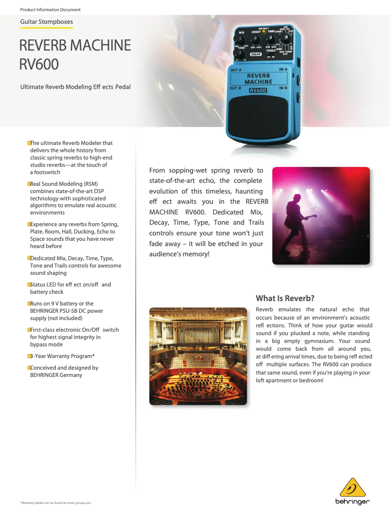 Imagen de la primera página del manual del dispositivo Reverb Machine RV600