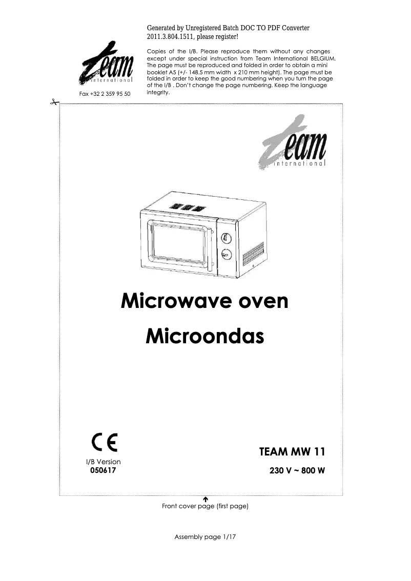Imagen de la primera página del manual del dispositivo MW 11