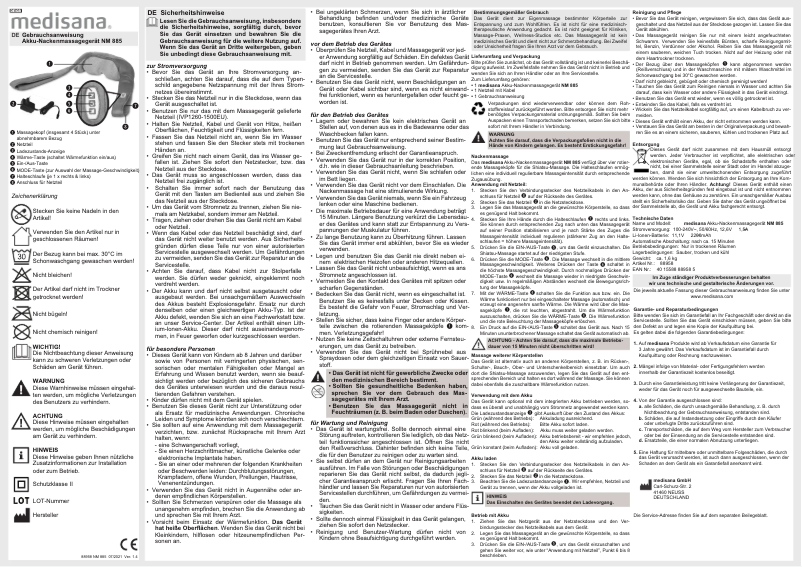 Página nº 1 - Manual de usuario Medisana NM 885