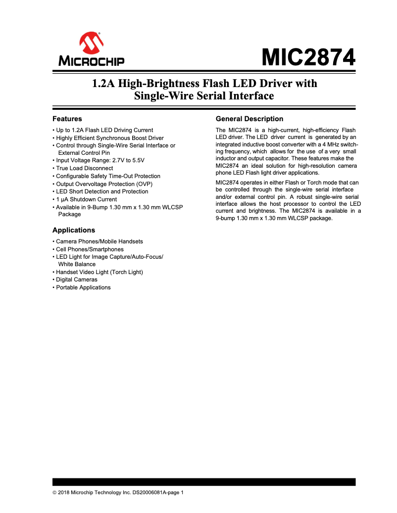 Imagen de la primera página del manual del dispositivo MIC2874