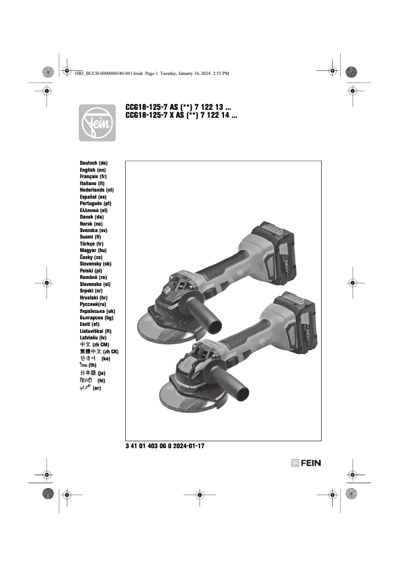 Página 1 del manual Manual de usuario Fein CCG 18-125-7 AS