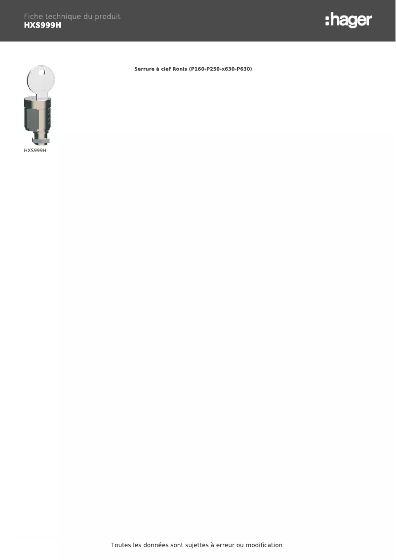 Página 1 del manual Ficha técnica Hager HXS999H