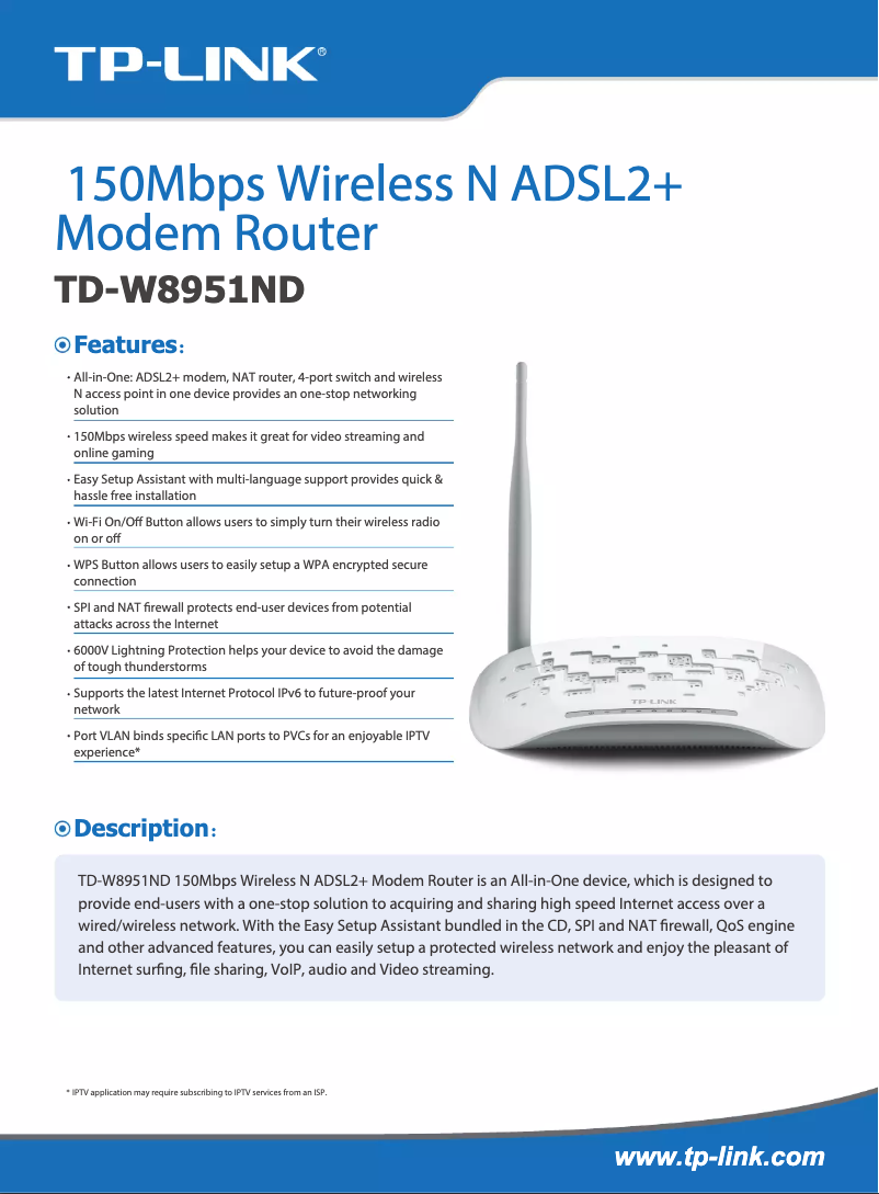 Página nº 1 - Ficha técnica TP-Link TD-W8951ND