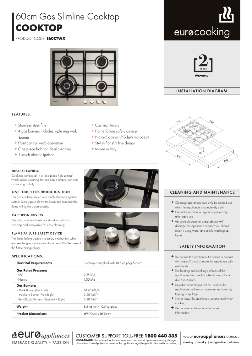 Página nº 1 - Ficha técnica Euro Appliances E60CTWX