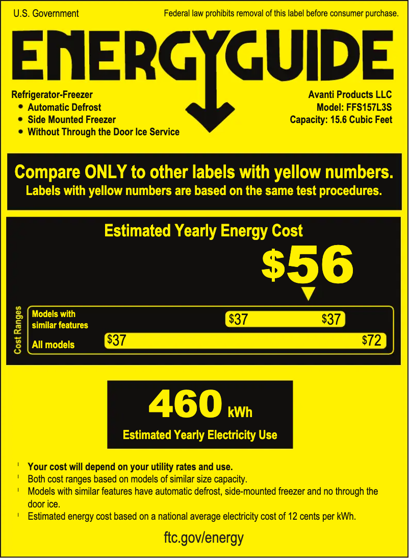 Página 1 del manual Etiqueta energética Avanti FFS157L3S