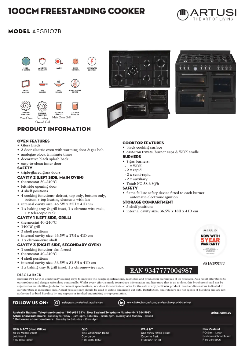 Página 1 del manual Ficha técnica Artusi AFGR1047B