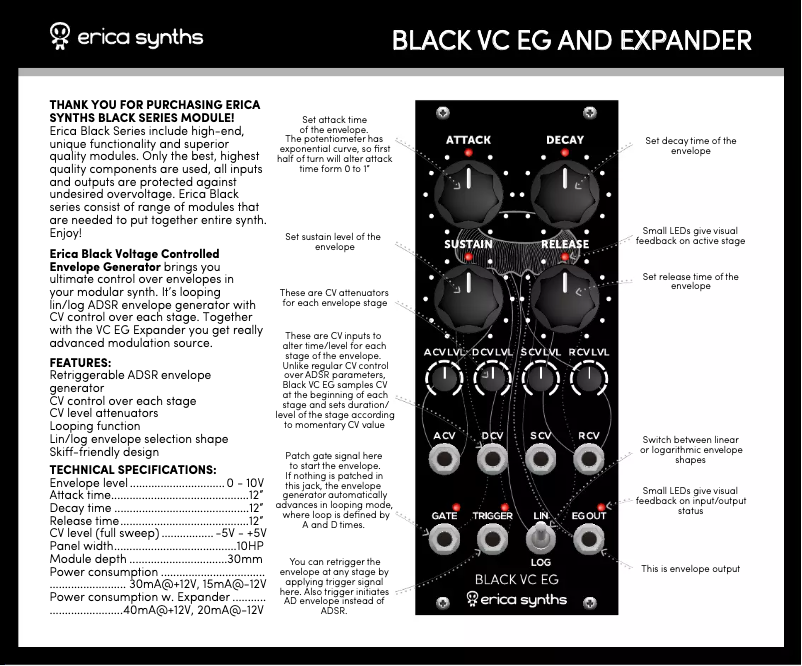 Página nº 1 - Manual de usuario Erica Synths Black VC EG