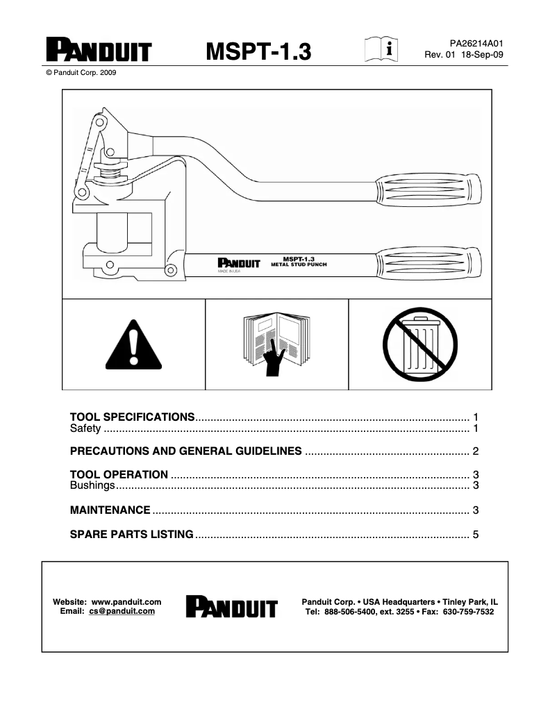 Página nº 1 - Manual de usuario Panduit MSPT-1.3