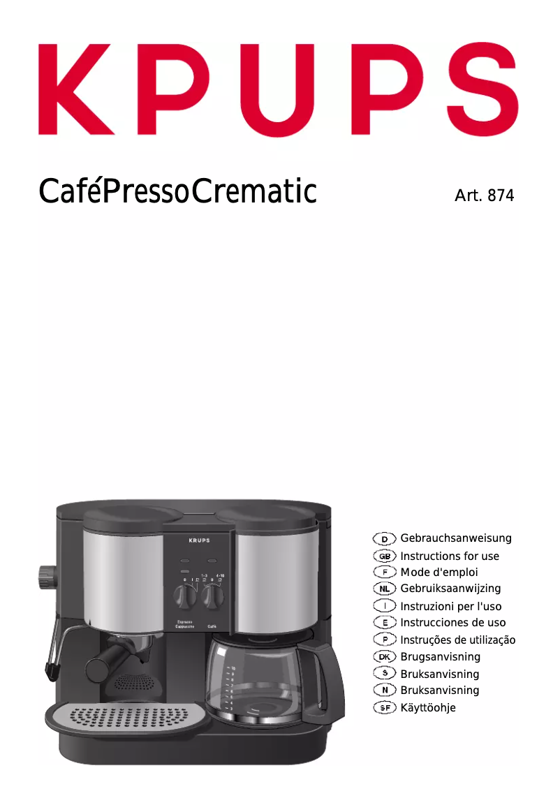 Imagen de la primera página del manual del dispositivo CaféPresso Crematic F874