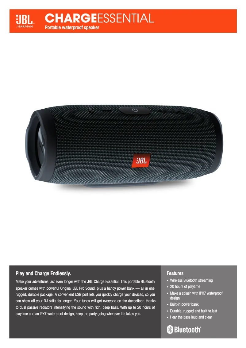 Página 1 del manual Ficha técnica JBL Charge Essential