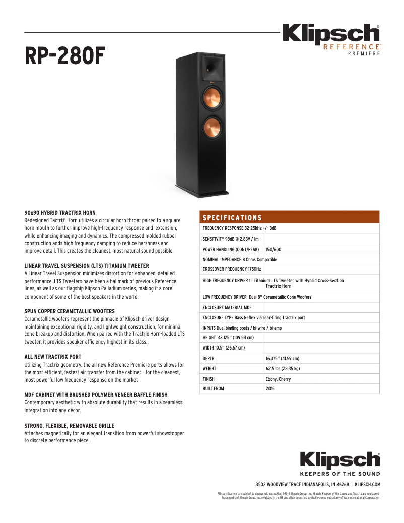 Página 1 del manual unknown Klipsch Reference Premiere RP-280F