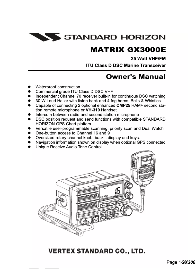 Página nº 1 - Manual de usuario Standard Horizon Matrix GX3000E