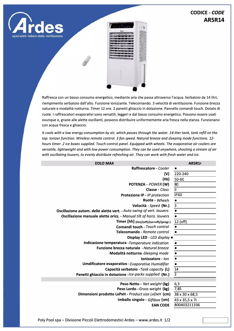 Imagen de la primera página del manual del dispositivo AR5R14