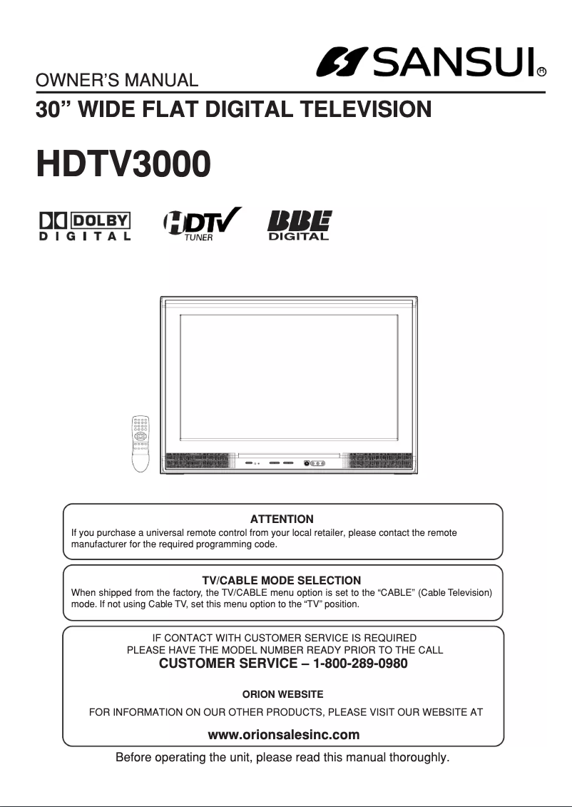 Página nº 1 - Manual de usuario Sansui HDTV3000