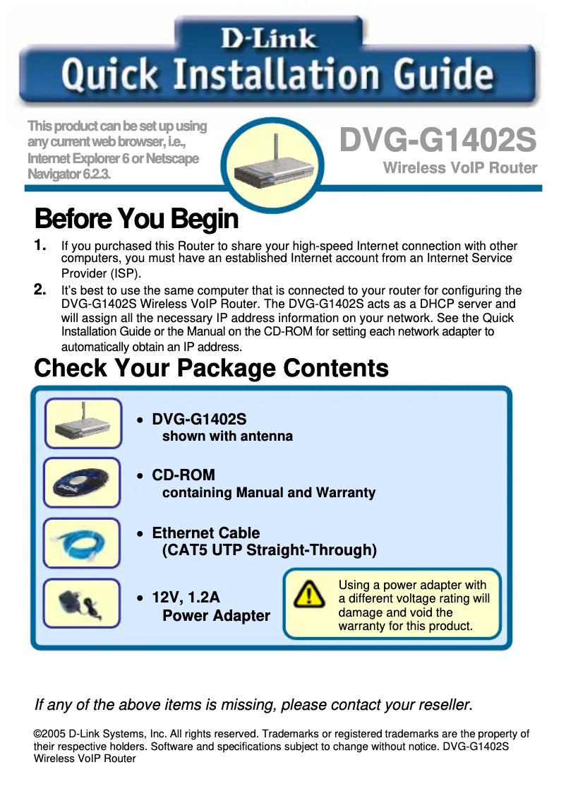 Página 1 del manual Guía de inicio rápido D-Link DVG-G1402S