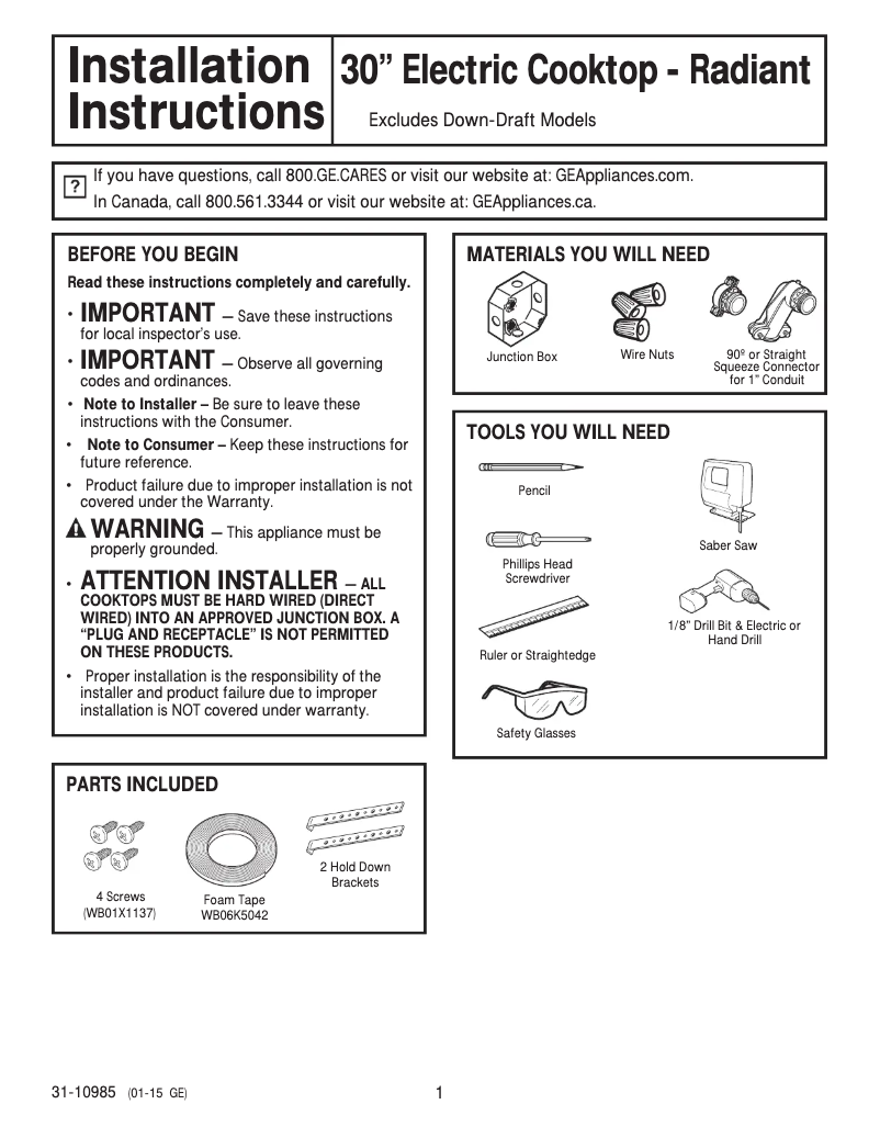 Página 1 del manual Ficha técnica GE Profile PP9030DJBB