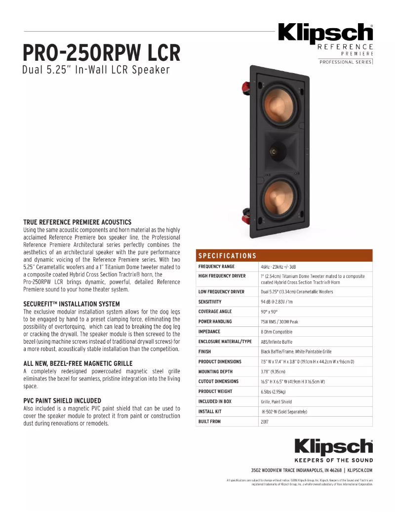 Página 1 del manual Manual de usuario Klipsch PRO-250RPW