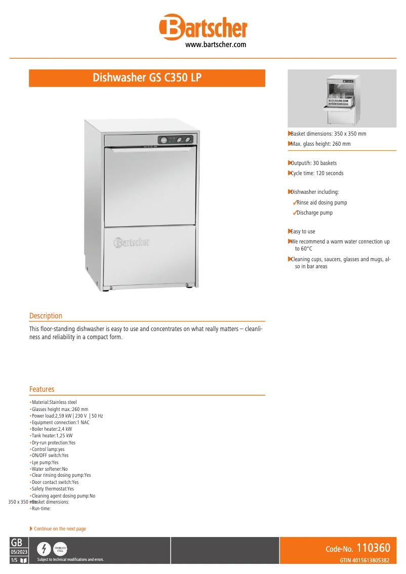 Imagen de la primera página del manual del dispositivo GS C350 LP