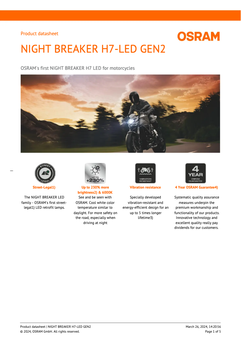 Página 1 del manual Ficha técnica Osram NIGHT BREAKER H7-LED GEN2