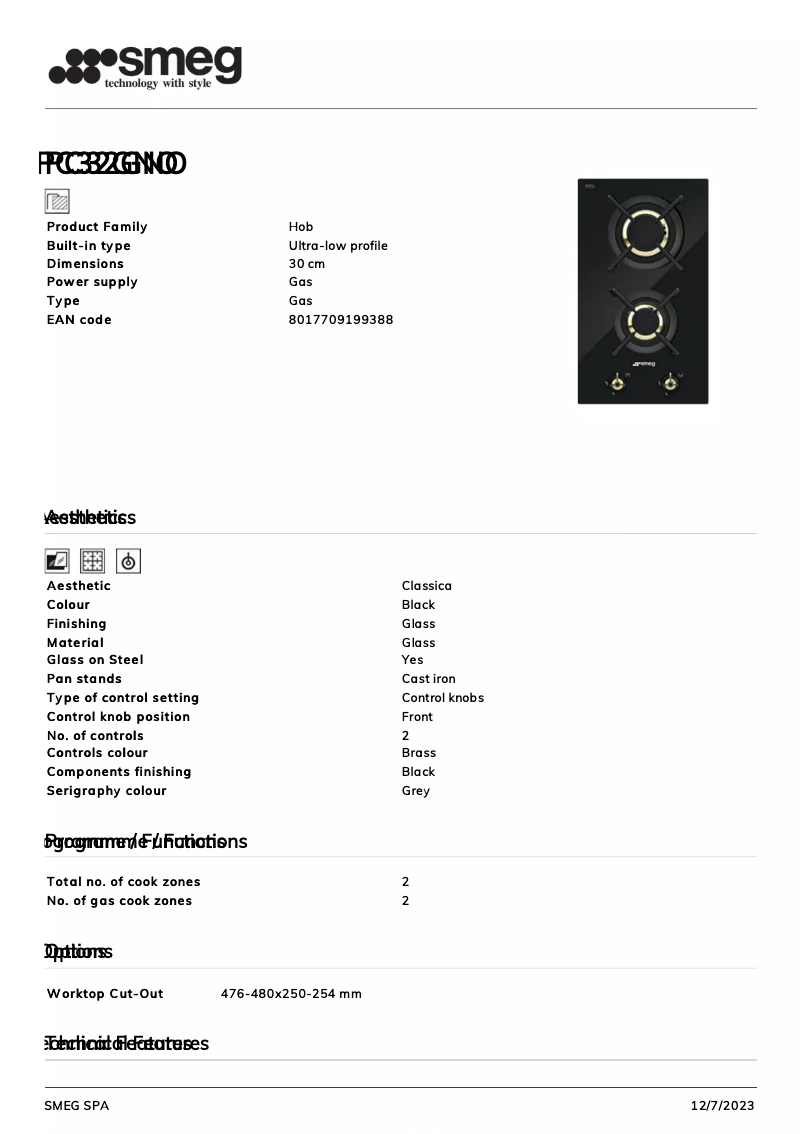 Página 1 del manual Ficha técnica Smeg PC32GNO