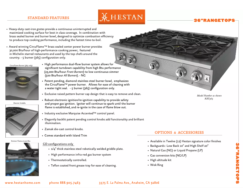 Página 1 del manual Ficha técnica Hestan KRT364GDNGBG