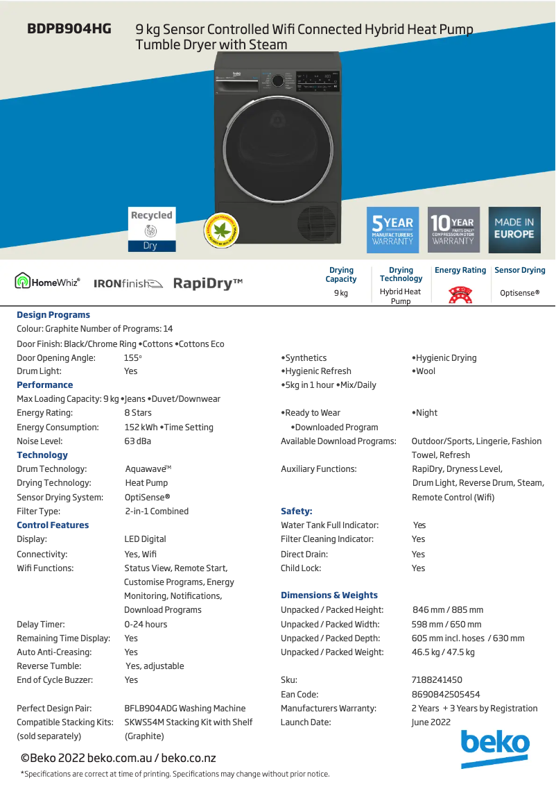 Imagen de la primera página del manual del dispositivo BDPB904HG