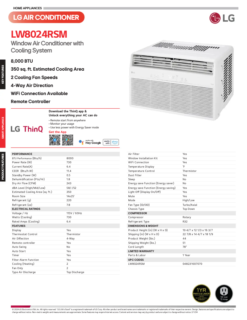 Imagen de la primera página del manual del dispositivo LW8024RSM