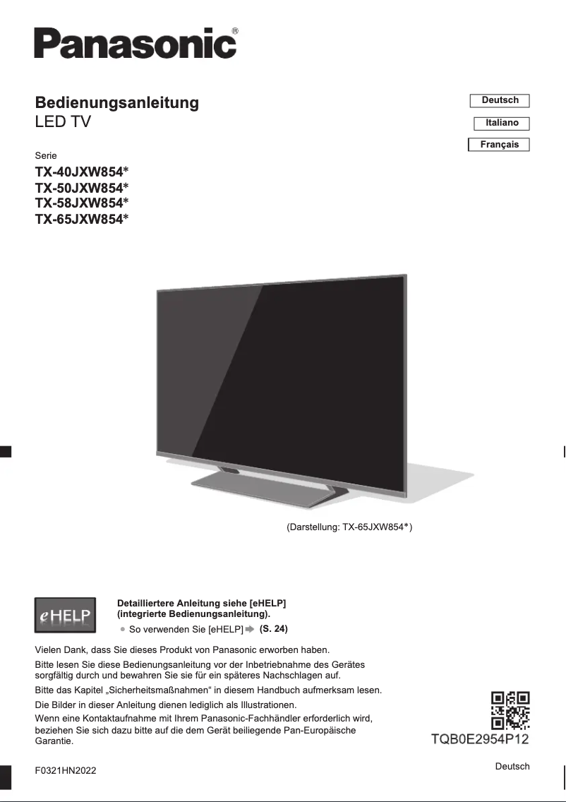 Página nº 1 - Guía de inicio rápido Panasonic TX-40JXW854