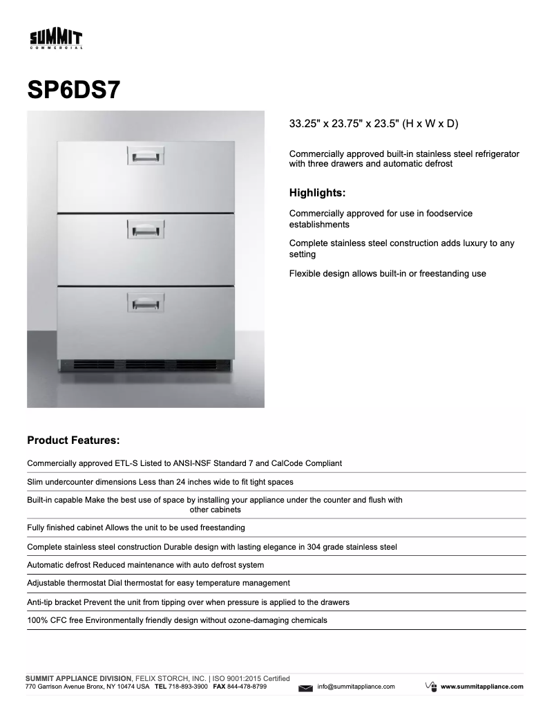Página 1 del manual Ficha técnica Summit SP6DS7