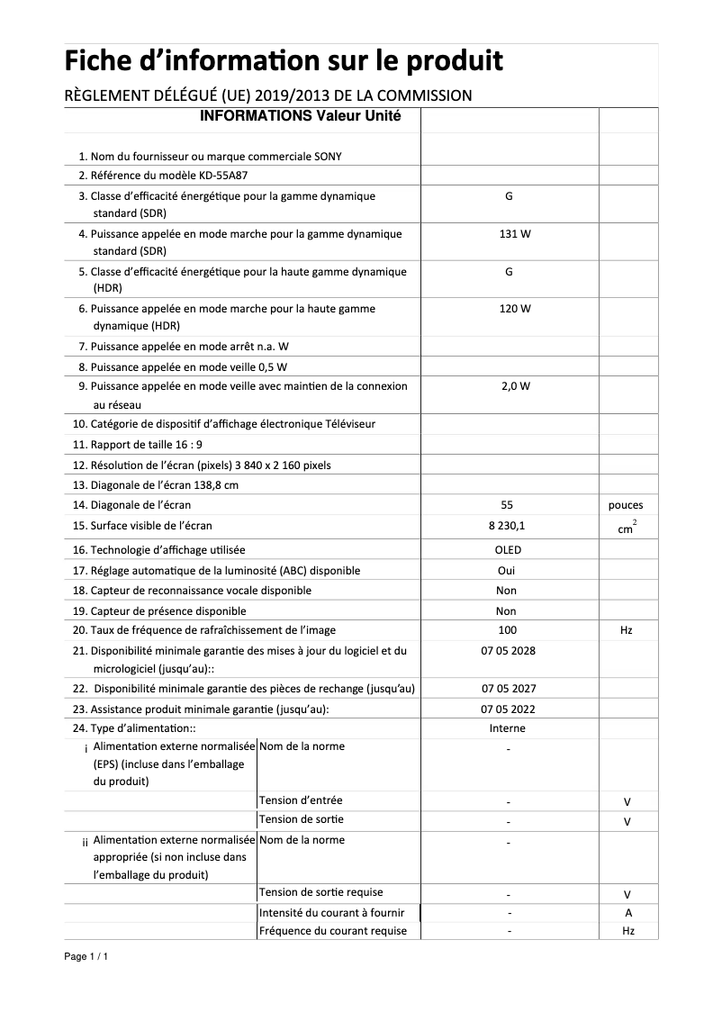 Imagen de la primera página del manual del dispositivo Bravia KD-55A87