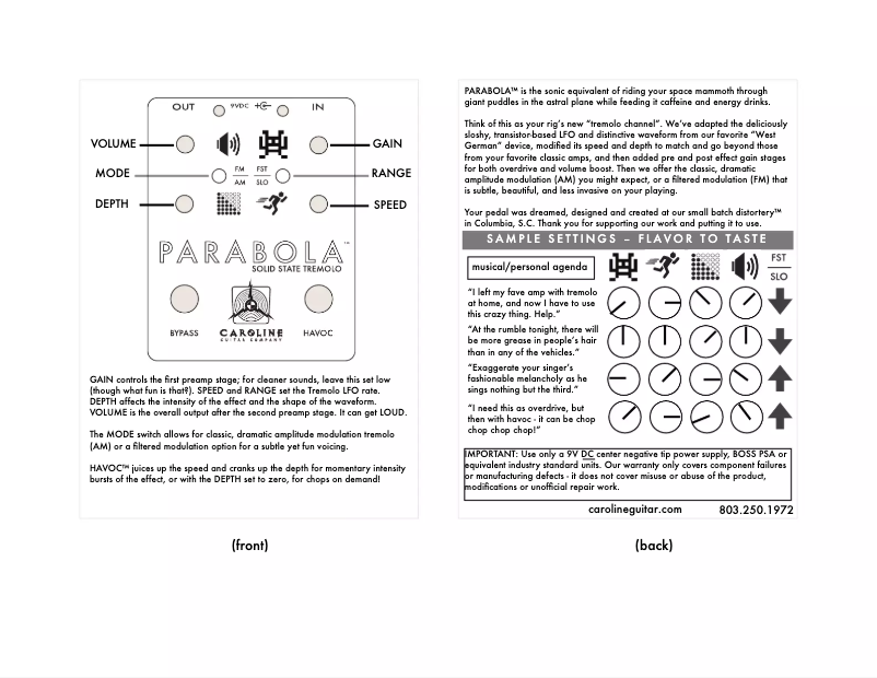 Página 1 del manual Manual de usuario Caroline Parabola