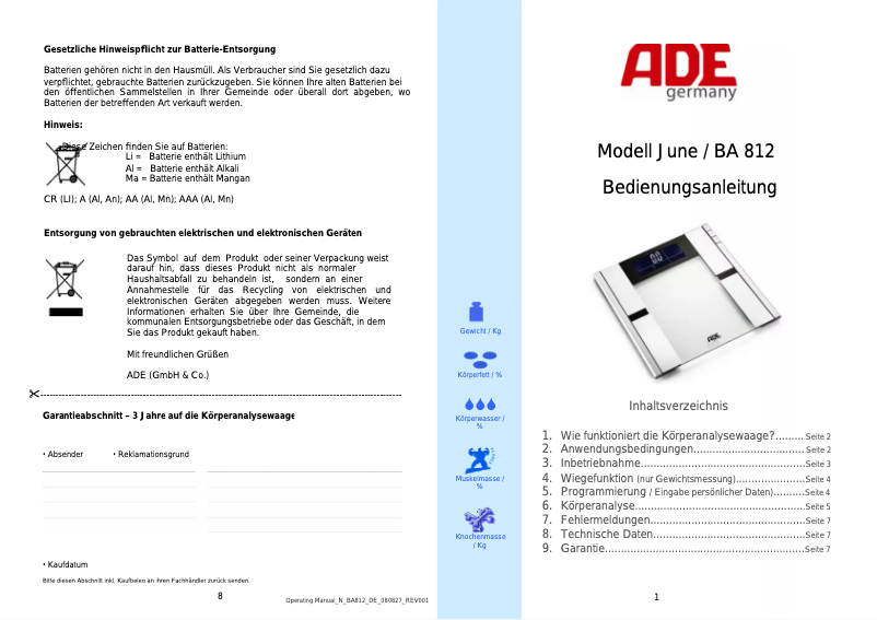 Imagen de la primera página del manual del dispositivo June BA 812