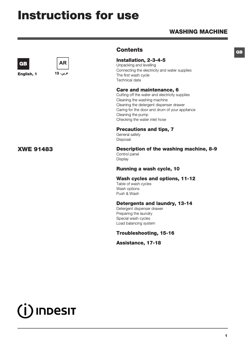 Página 1 del manual Etiqueta energética Indesit XWE 91483X S UK