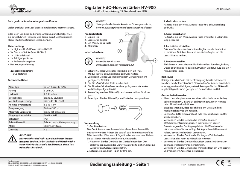 Imagen de la primera página del manual del dispositivo HV-900