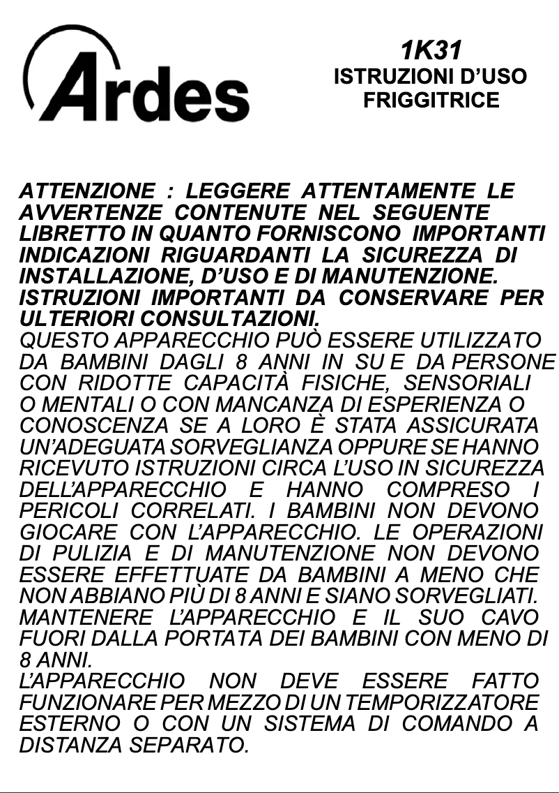 Imagen de la primera página del manual del dispositivo AR1K31