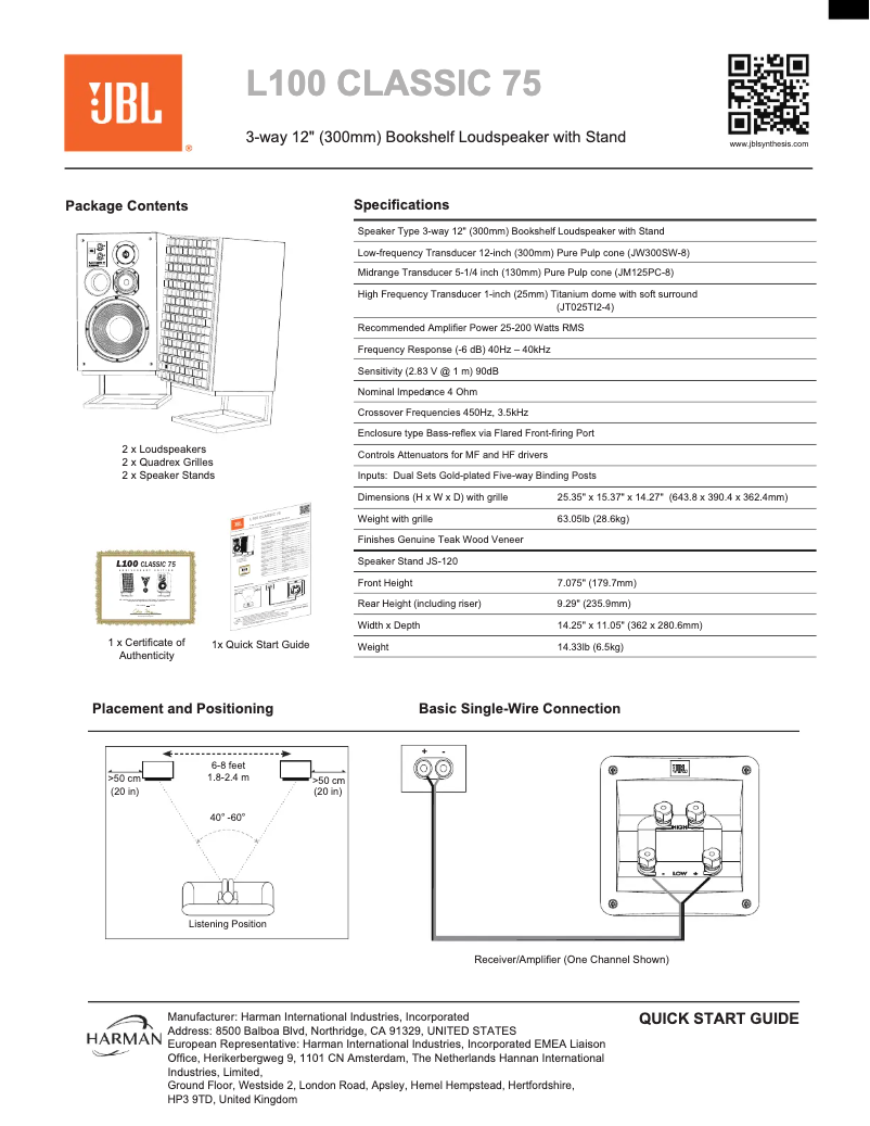 Imagen de la primera página del manual del dispositivo L100 Classic 75