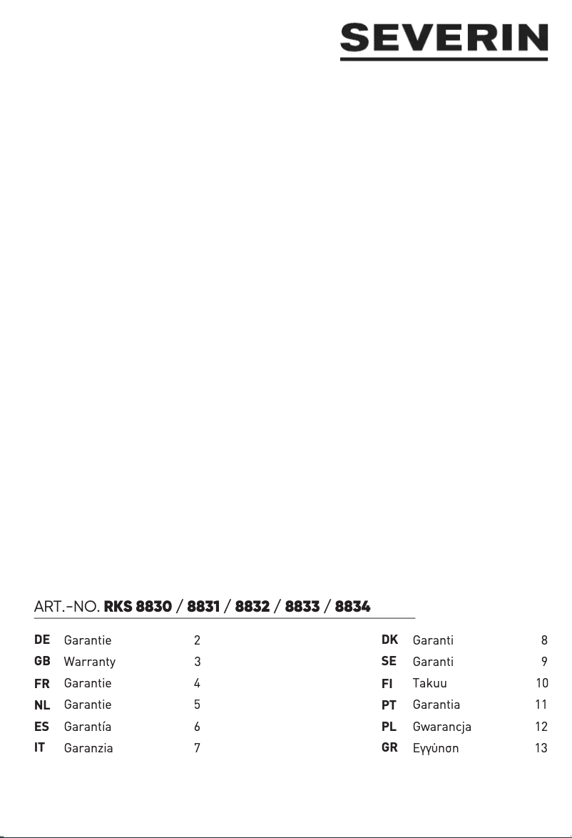 Página nº 1 - Información de garantía Severin RKS 8831 Retro