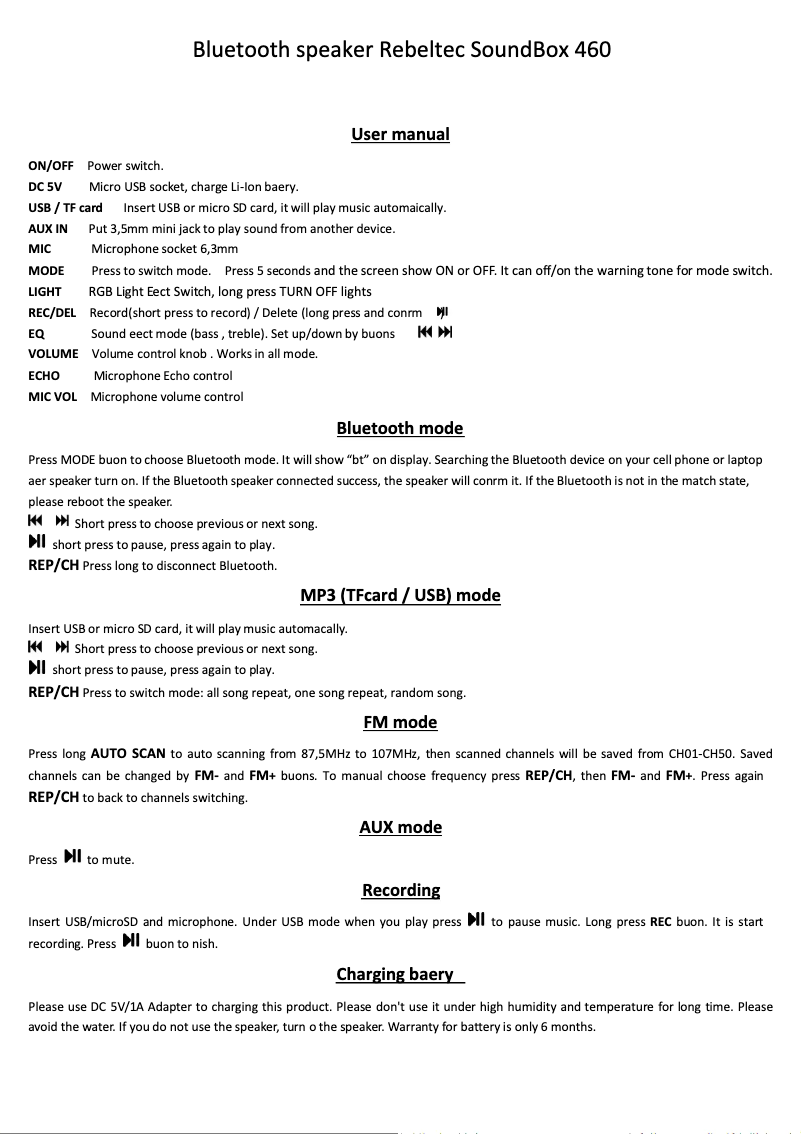 Imagen de la primera página del manual del dispositivo SoundBox 460