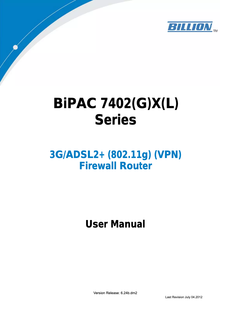 Imagen de la primera página del manual del dispositivo BiPAC 7402(G)