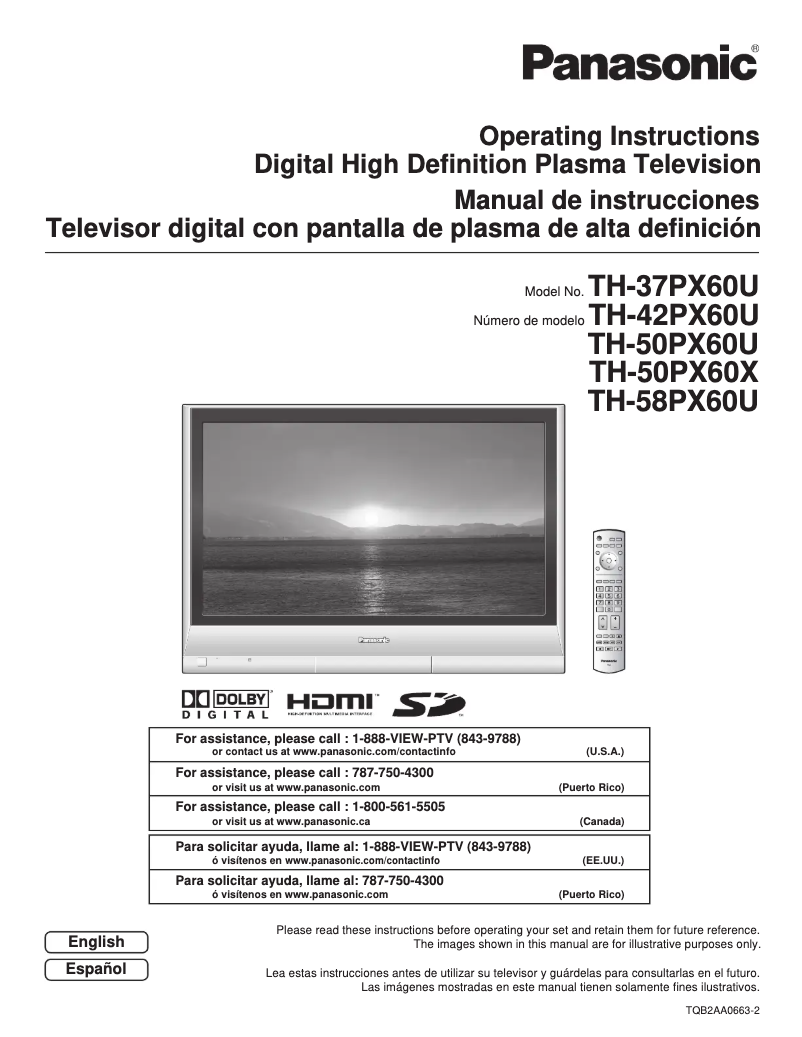 Imagen de la primera página del manual del dispositivo TH-42PX60U