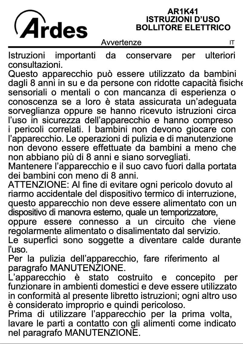 Imagen de la primera página del manual del dispositivo AR1K41