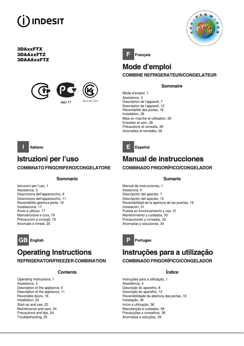 Página 1 del manual Manual de usuario Indesit 3DAXXFTX