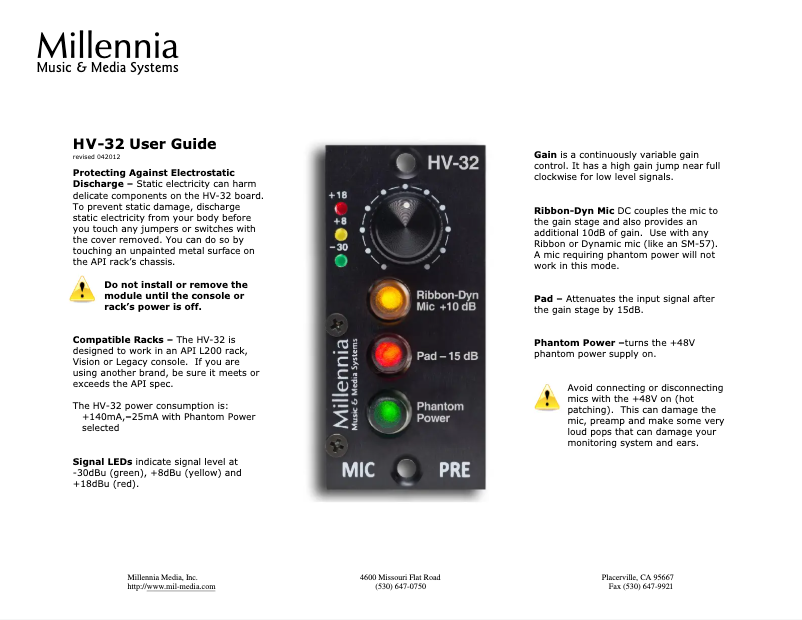 Imagen de la primera página del manual del dispositivo HV-32