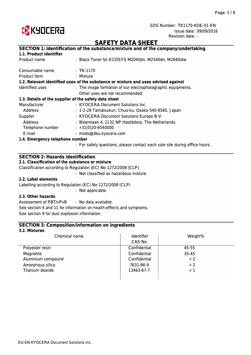 Página 1 del manual Instrucciones de seguridad Kyocera ECOSYS M2540dn