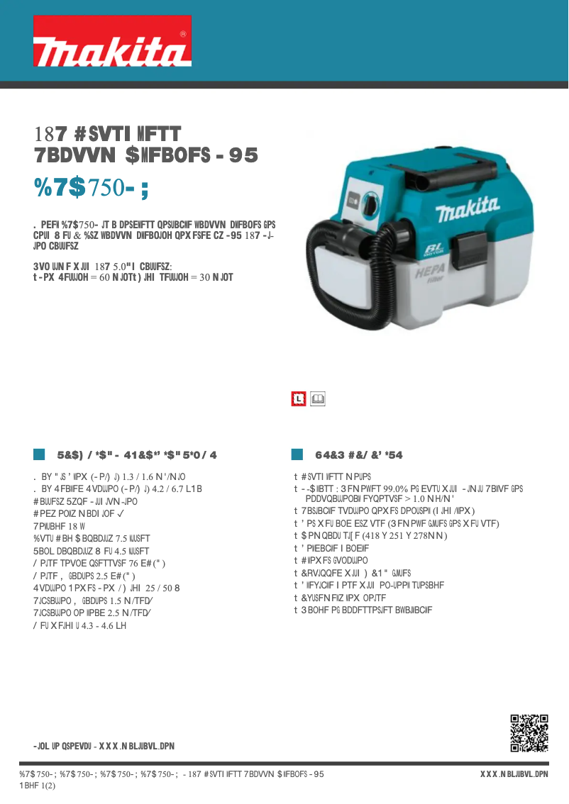 Página 1 del manual Ficha técnica Makita DVC750LZ